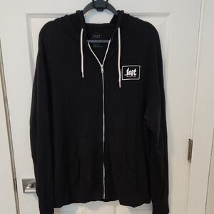 Lost Black Zip Hoodie with White Logo and Drawstrings
